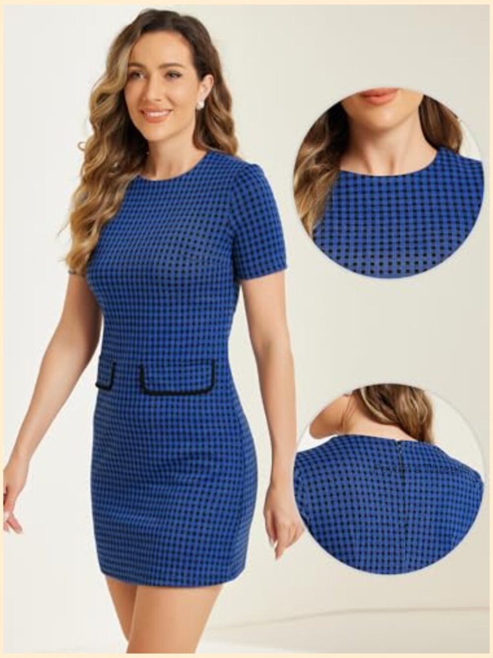 Vintage Houndstooth Sheath Dress with Short Sleeves - Work Office Attire - Picture 4 of 5